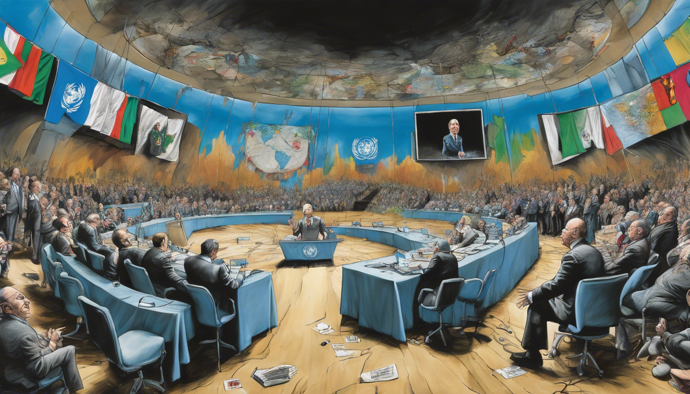 découvrez le dessin satirique de martin rowson, qui dresse un tableau inquiétant de l'avenir de l'onu. une réflexion percutante sur les enjeux mondiaux contemporains à travers l'art engagé.