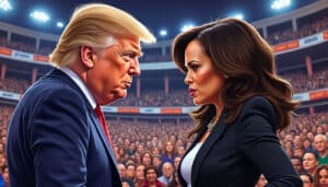 découvrez une caricature éditoriale percutante où trump et harris s'affrontent dans un duel visuel fascinant. plongez dans l'univers satirique de la politique américaine à travers un art engageant et provocateur.