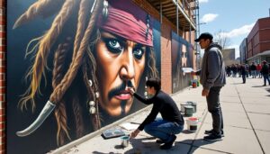 le créateur de one piece et le doubleur de sanji rendent hommage à johnny depp avec une fresque murale inspirée de jack sparrow, célébrant la légende du cinéma et l’univers manga.