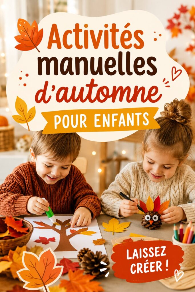 Un enfant s'amusant à créer une décoration d'automne avec des feuilles et des gommettes