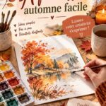 Tableau d'automne en aquarelle avec des feuilles colorées
