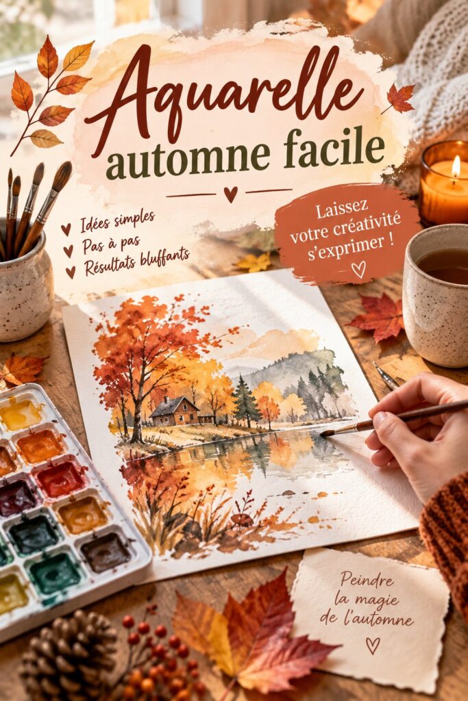 Tableau d'automne en aquarelle avec des feuilles colorées