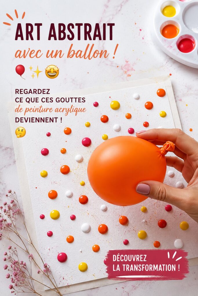 Création d'art abstrait avec un ballon et de la peinture acrylique