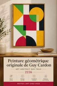 Peinture géométrique colorée avec des formes abstraites.