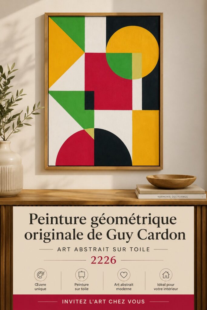 Peinture géométrique colorée avec des formes abstraites.