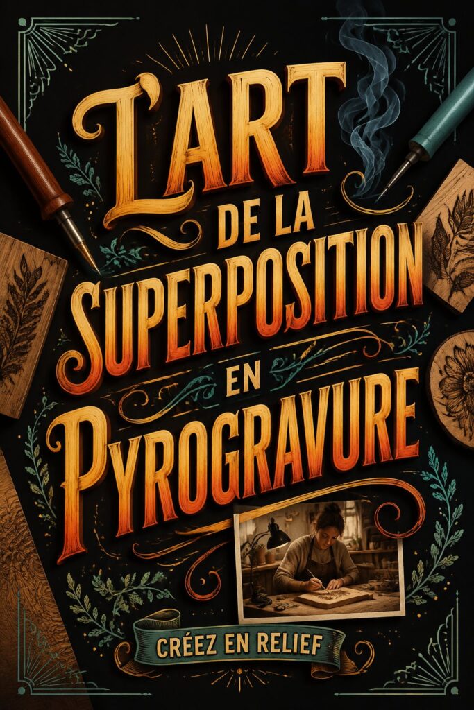 Illustration d'une pièce en bois traitée par pyrogravure en layering