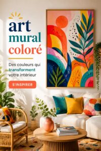 Un mur décoré avec une peinture murale colorée mettant en avant des motifs vibrants.