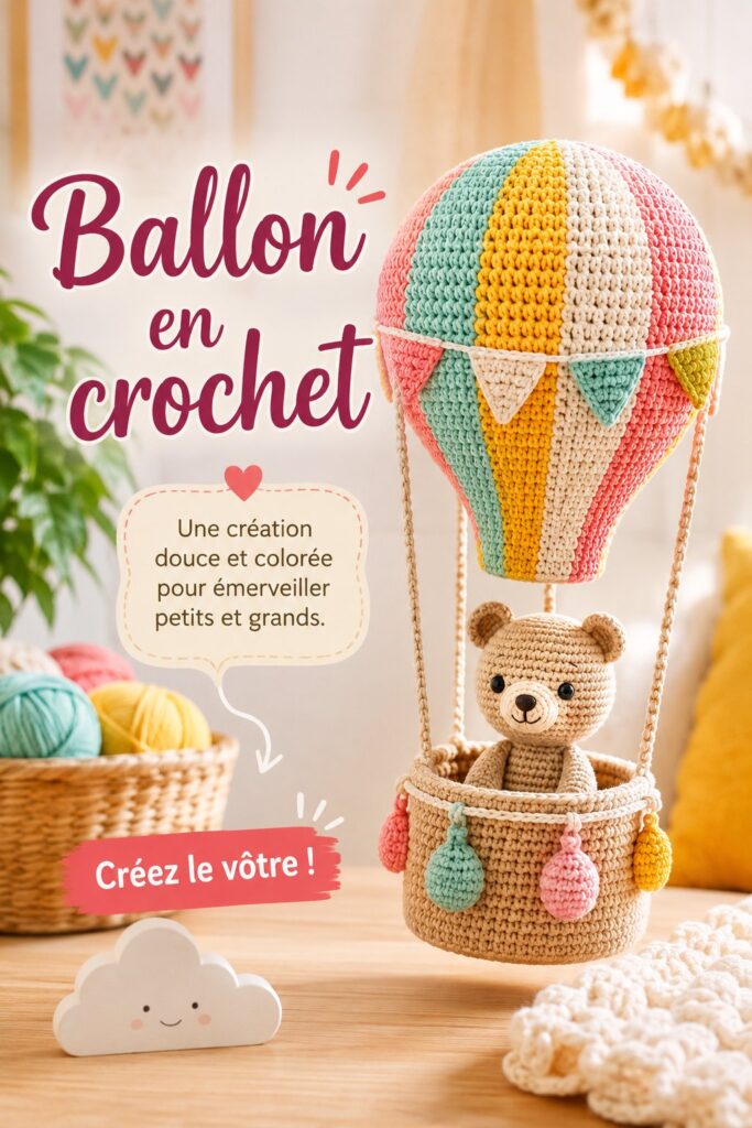 Ballon en crochet coloré sur une table de loisirs créatifs
