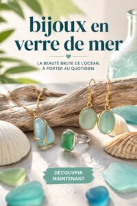 Bijoux en verre de mer colorés sur un fond clair.