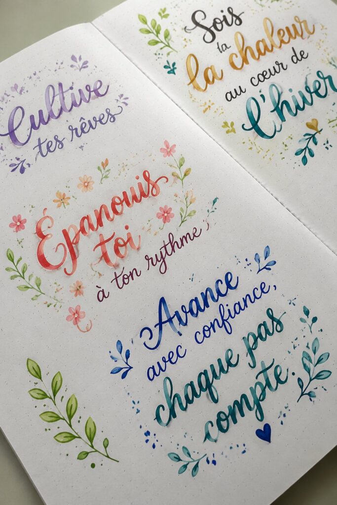 Citations motivantes en lettrage sur un bullet journal