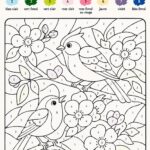 Un coloriage magique d'oiseaux à imprimer, rempli de détails artistiques.