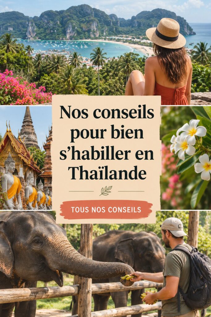 Un paysage thaïlandais avec des voyageurs portant des tenues adaptées au climat tropical