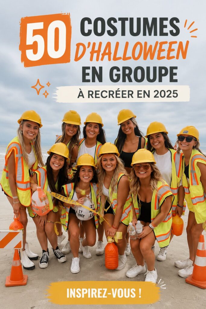 Un groupe d'amis en costumes d'Halloween colorés et originaux, prêts pour une fête festive.