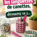 Un assemblage de créations faites avec des languettes de canettes, illustrant la créativité et le recyclage.