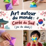 Jeu Ddakji traditionnel coréen en cours de jeu, enfants et adultes s'amusent ensemble.
