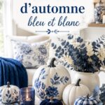 Déco d'automne en bleu et blanc avec des éléments naturels
