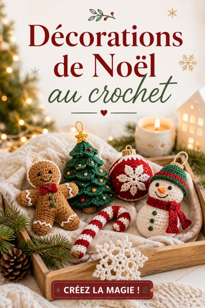 Photo de décorations de Noël au crochet embellissant un sapin.