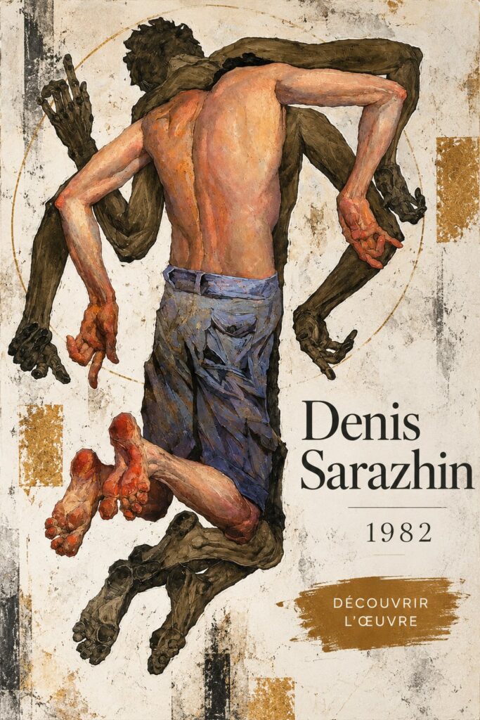 Détails d'une peinture réaliste de Denis Sarazhin montrant une scène vivante.