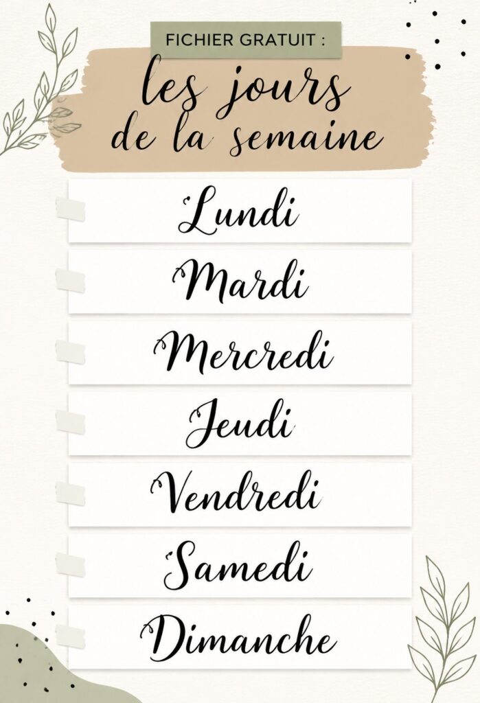 Fichier gratuit illustrant un calendrier des jours de la semaine