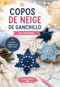 Des flocons de neige au crochet présentés sur un fond hivernal, ajoutant une touche de magie.