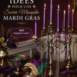 Un bal masqué coloré de Mardi Gras avec des décorations éclatantes et des invités en costume
