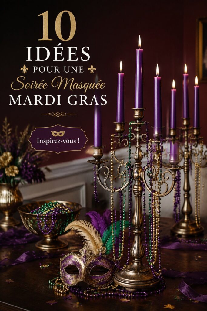 Un bal masqué coloré de Mardi Gras avec des décorations éclatantes et des invités en costume