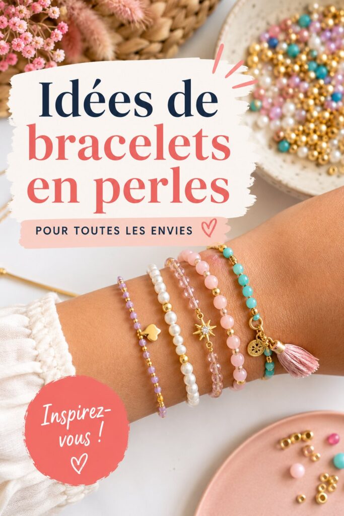 Bracelets en perles colorés exposés sur une table.