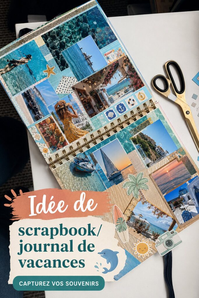 Carnet de vacances décoré avec des photos et des souvenirs de voyage