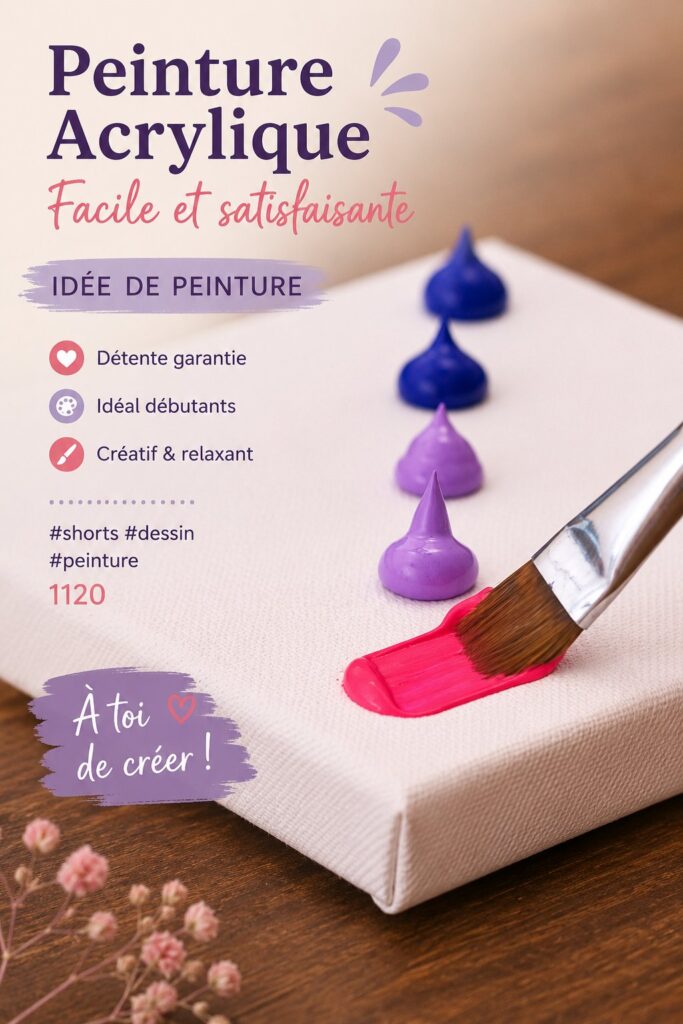 Tableau coloré réalisé avec de la peinture acrylique, montrant des motifs simples et satisfaisants.