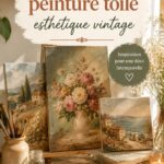 Toile vintage colorée avec motifs esthétiques, idéale pour la décoration intérieure