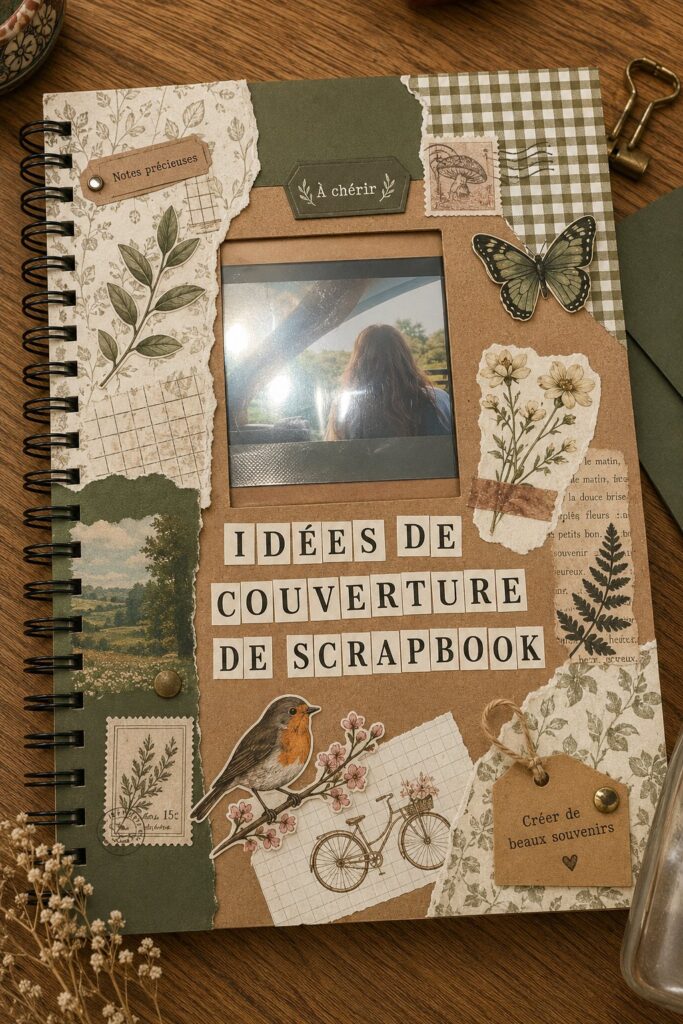 Couverture créative d'un scrapbook avec des embellissements colorés