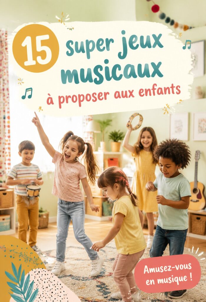 Un groupe d'enfants s'amusant avec des instruments de musique pendant un jeu musical.