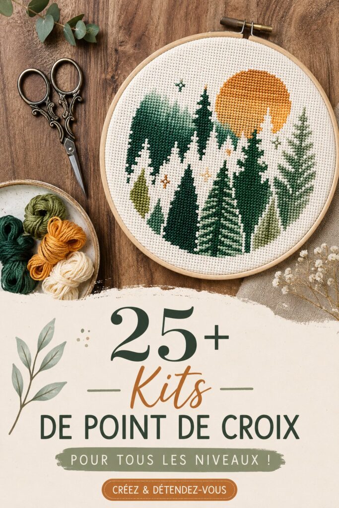 Kits de broderie modernes variés sur une table