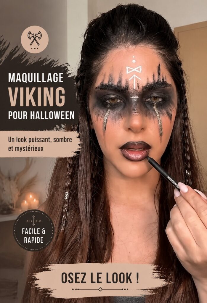 Un maquillage viking coloré pour une soirée Halloween réussie.