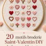 Modèle de broderie DIY pour la Saint-Valentin illustrant un cœur et des fleurs.