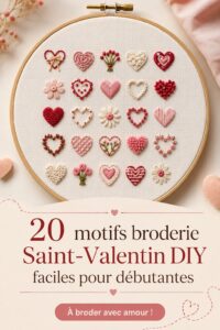 Modèle de broderie DIY pour la Saint-Valentin illustrant un cœur et des fleurs.