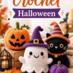 Modèle de crochet citrouille et fantôme pour Halloween, prêt à être décoré.