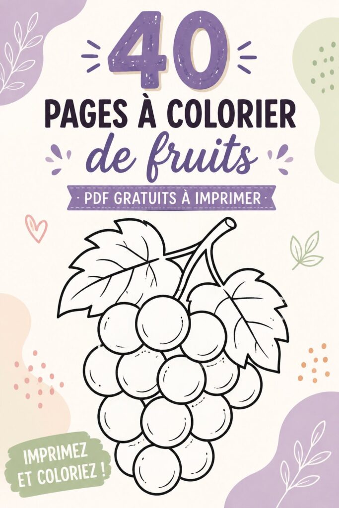 Exemple de pages à colorier de fruits, incluant des pommes et des oranges.
