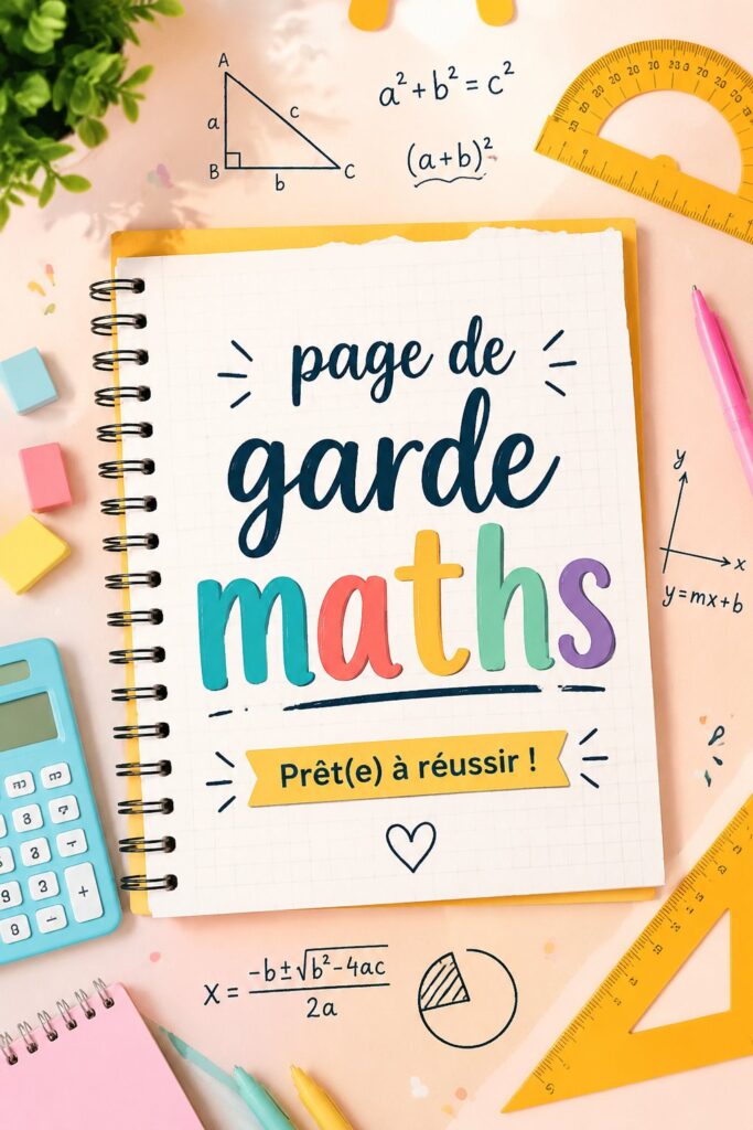 Exemple d'une page de garde de cahier de maths colorée et originale