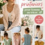 5 patrons de gilets printaniers pour un look chic au tricot Femme souriante portant un gilet léger en tricot, sous un ciel printanier.