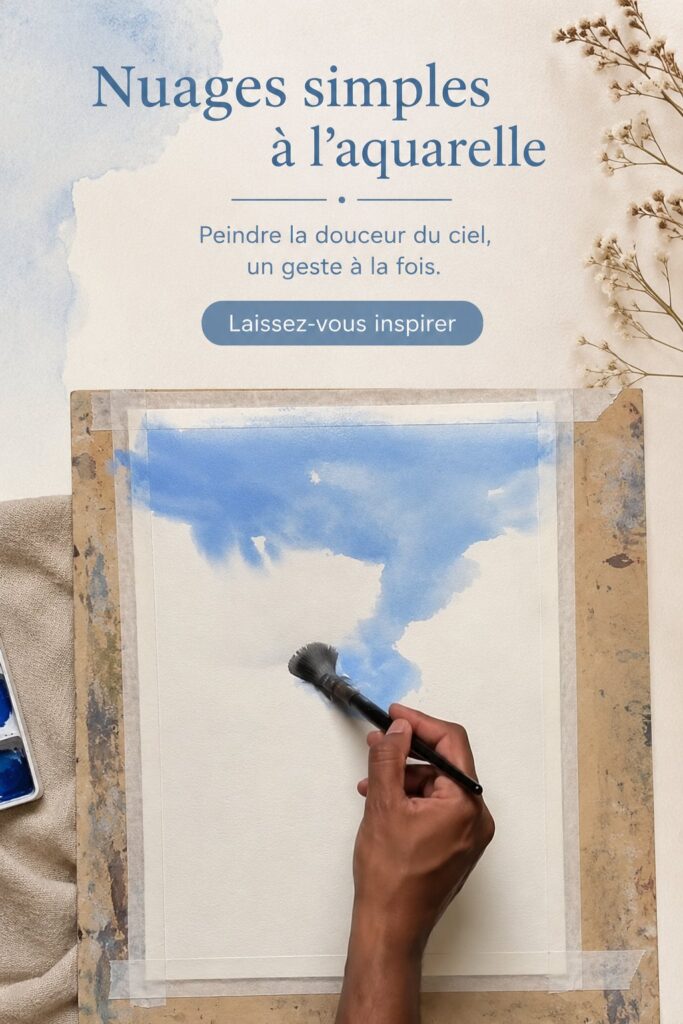Peinture aquarelle représentant des nuages simples et délicats sur toile.