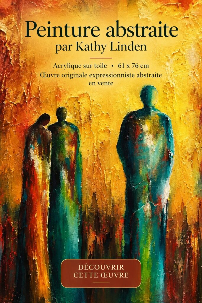 Peinture abstraite colorée inspirée par Kathy Linden, réalisée sur toile.