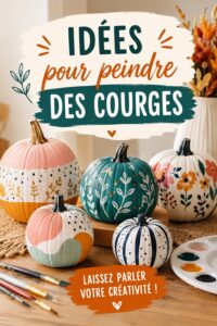Courges peintes aux couleurs vives dans un décor d'automne