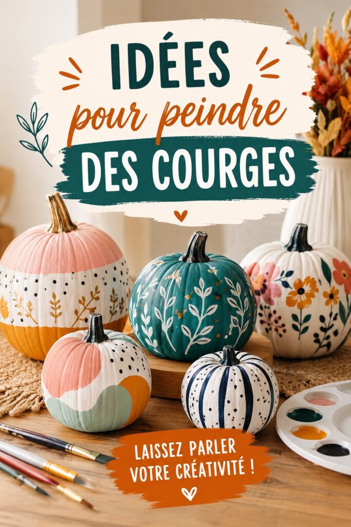 Courges peintes aux couleurs vives dans un décor d'automne