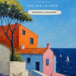 Peinture à l'huile représentant une ville côtière réalisée au couteau
