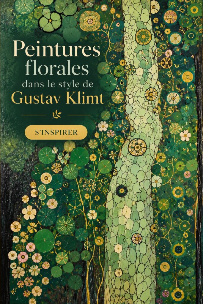 Peinture florale inspirée par Gustav Klimt avec des motifs dorés et colorés
