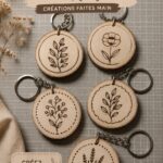 Porte-clé en bois personnalisé avec des motifs gravés
