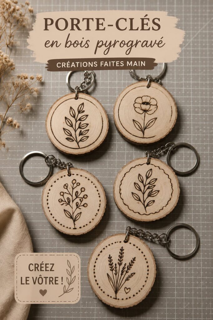 Porte-clé en bois personnalisé avec des motifs gravés