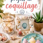 10 projets de coquillage à réaliser chez soi Des projets créatifs en coquillage disposés sur une table, montrant l'aspect esthétique et artisanal des décorations.