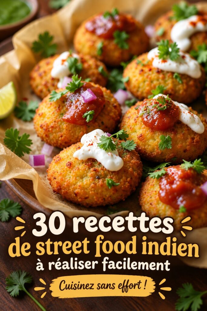 Recettes de street food indienne sur une table, prêtes à être dégustées.
